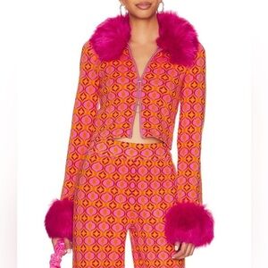 Show Me Your MuMu Pink Zermatt Jumpsuit in Pink Geo Jacquard Size XS & S